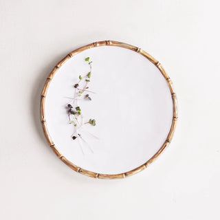 VIDA Bamboo 11" Dinner Plate Set of 4 (White and Natural)