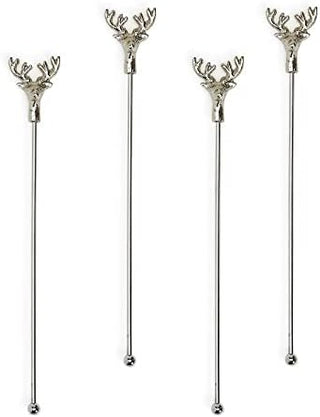 Set of 4 Silver Antler Drink Stirrers