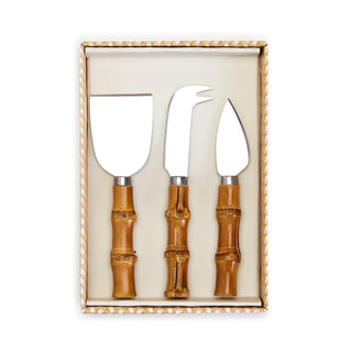 Set of 3 Natural Bamboo Handle Cheese Knives in Gift Box