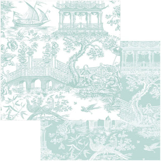 Caspari Chinoiserie Toile Reversible Gift Wrapping Paper in Robin's Egg - 30" x 8' Roll