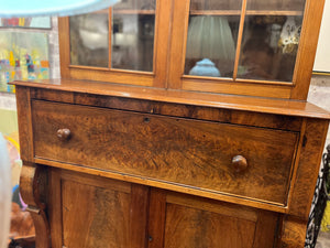Antique Wood Secretary with Hand Blown Glass Panels