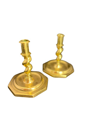 Antique Pair of Spanish Twisted Barley Brass Candlesticks