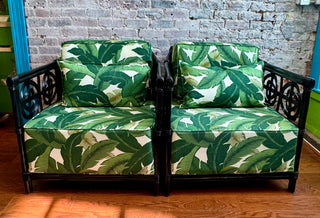 Vintage Pair Black Rattan Chairs