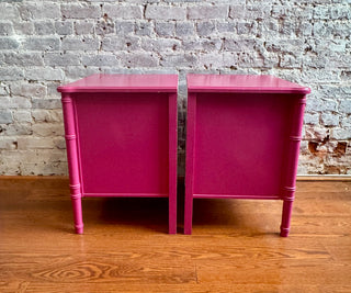 Pair Vintage Faux Bamboo Pink Nightstands