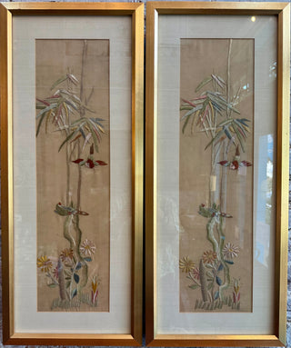 Pair Chinese Silk Embroidery