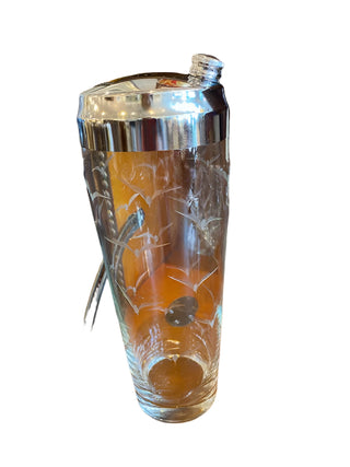 Mid-century Richard Bach Etched Glass Seagull Cocktail Shaker