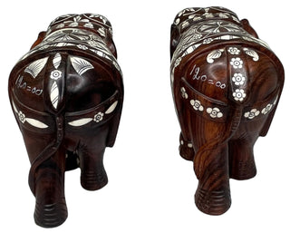 Pair of Vintage Bone Inlaid Rosewood Elephants