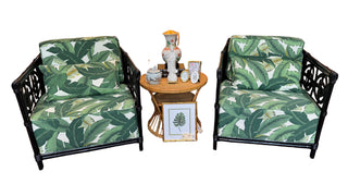 Vintage Pair Black Rattan Chairs