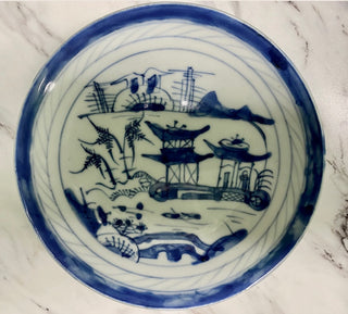 Canton Blue and White Pagoda Village Trinket Dish