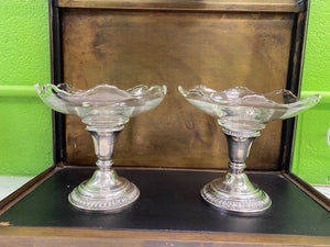 Pair of Frank Whiting Sterling Candlesticks with Glass Compotes