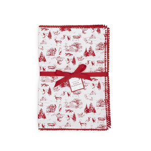 Set of 4 Winter Toile Placemats with Pom Pom Trim