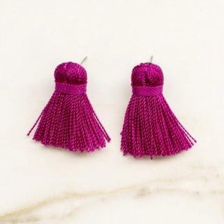 Beaded by W Mini Tassel Earrings - Plum Purple