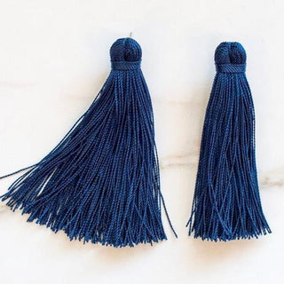 Beaded by W Medium Tassel Earrings - Midnight Blue