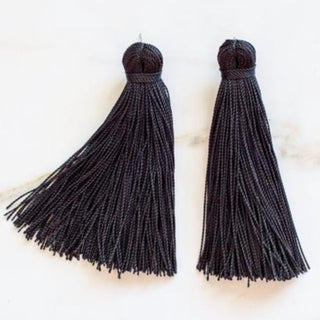 Beaded by W Medium Tassel Earrings - Jet Black