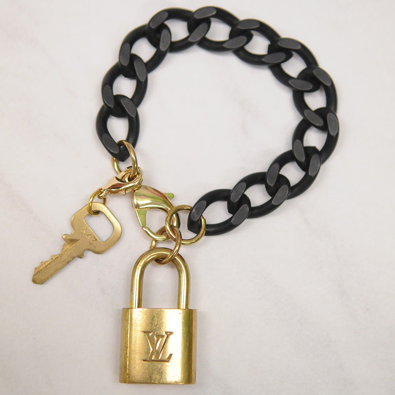 Gold Lock and Key Fob Necklace, Gold LV Lock and Key Vintage