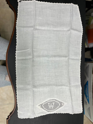 Hand Crocheted Linen Monogrammed "W" Tea Towel
