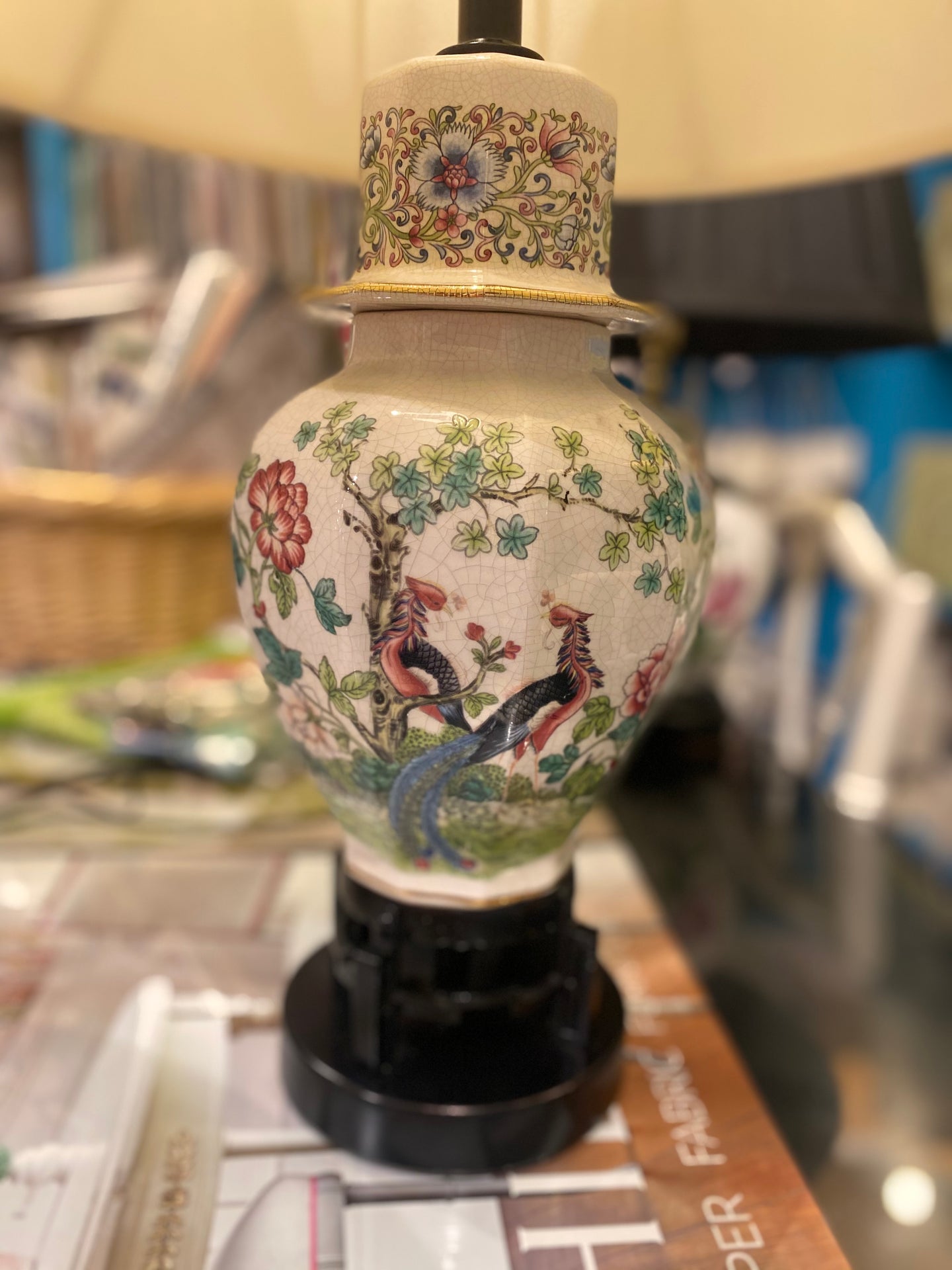 Chinoiserie Porcelain Bird & Floral Lamp