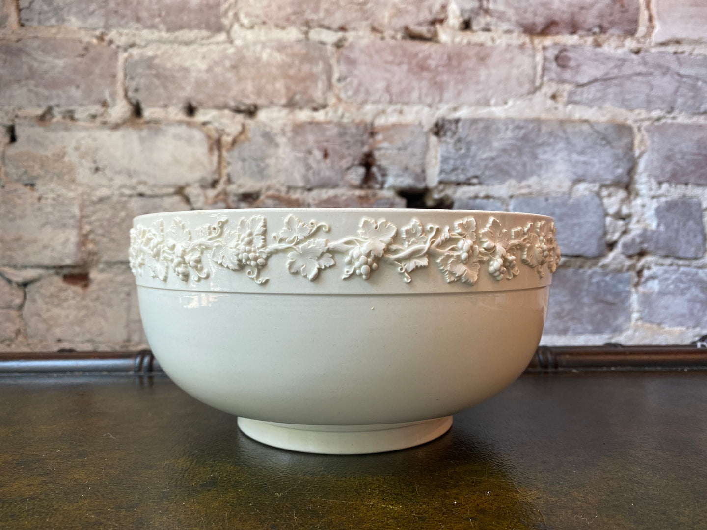 Wedgwood Creamware Bowl with Banded Rim of Molded Grape Vines