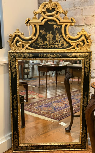 Black and Gold Lacquer Chinoiserie Mirror