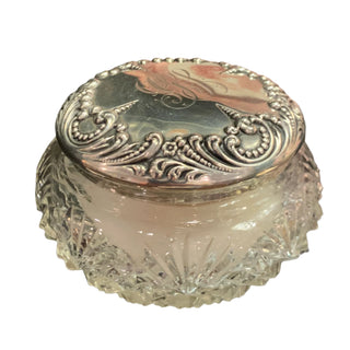Antique American Sterling Silver And Cut Glass Vanity Jar With Bone and Down Pow