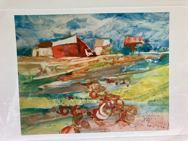 Print by Local Artist Jane Carter - Red Barn
