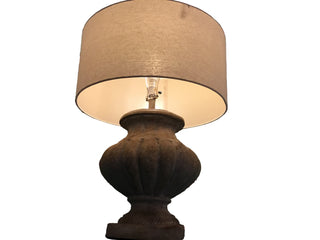 Contemporary Chunky Beige Lamp with Drum Shade (Pair) - Chestnut Lane Antiques & Interiors