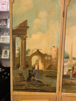 Antique Oil on Canvas Trifold Floor Screen
