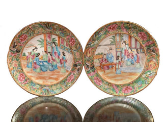Antique Pair of Mandarin Rose Medallion Plates