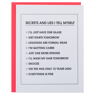 Secrets and Lies Checklist Letterpress Greeting Card.