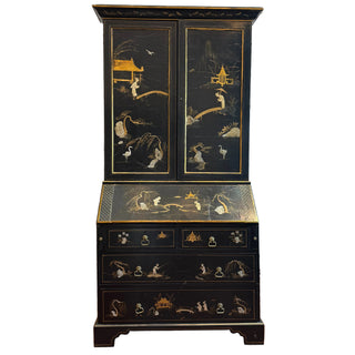20th Century Vintage Black Chinoiserie Secretary