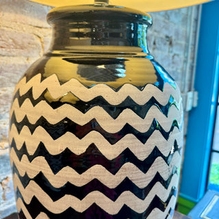 Black and White Zig Zag Pottery Pair Of Lamps