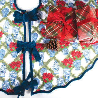 Ginger Jar Toile Quilted Velvet-Trim Tree Skirt.