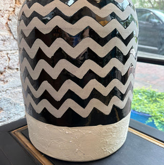 Black and White Zig Zag Pottery Pair Of Lamps