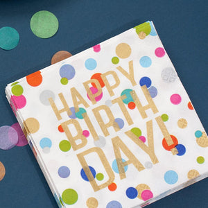 Caspari Confetti-Happy Birthday Cocktail Napkins