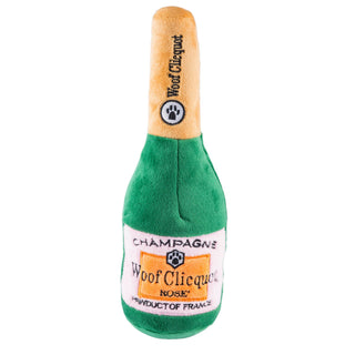 Woof Clicquot Rose' Champagne Bottle Squeaker Dog Toy.