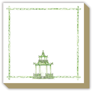 Handpainted Ornate Pagoda Green Luxe Notepad.