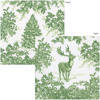 Christmas Tree Toile Sage/White Paper Linen Cocktail Napkin.