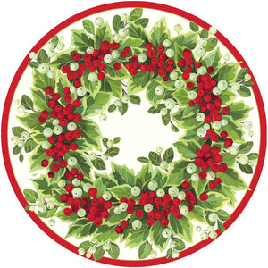 Caspari Holly And Berry Wreath Die Cut Placemat