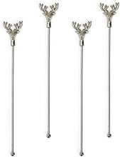 Load image into Gallery viewer, Set of 4 Silver Antler Drink Stirrers
