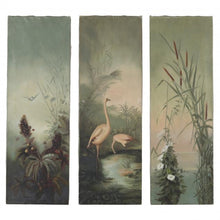 Load image into Gallery viewer, Antique Triptych of Flamingos In Tropical Landscape
