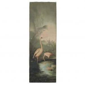 Antique Triptych of Flamingos In Tropical Landscape