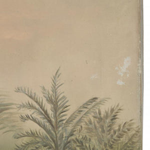 Antique Triptych of Flamingos In Tropical Landscape