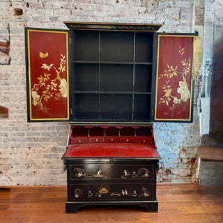 20th Century Vintage Black Chinoiserie Secretary