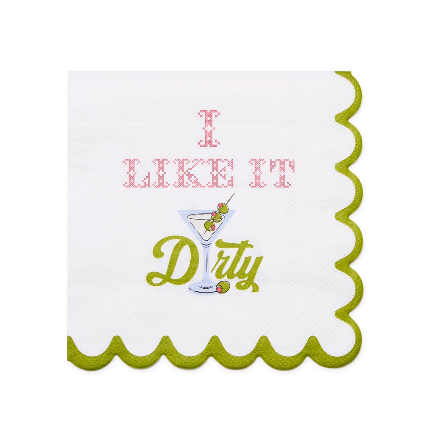 Two's Company 'I Like it Dirty' 3-Ply Paper Cocktail Napkin with Scalloped Edge