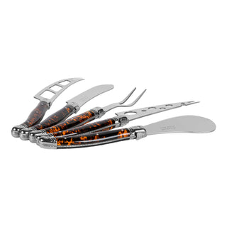 Laguiole 5-Piece Artisan Tortoise Shell Cheese Knife Set.
