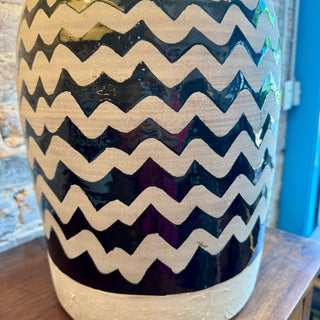 Black and White Zig Zag Pottery Pair Of Lamps