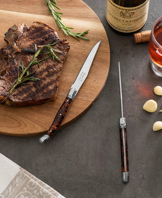 Laguiole Connoisseur 4-Piece Tortoise Steak Knife Set.