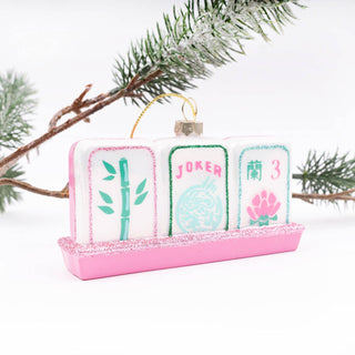 Mahjong Tile Hand-Painted Glass Christmas Ornament.