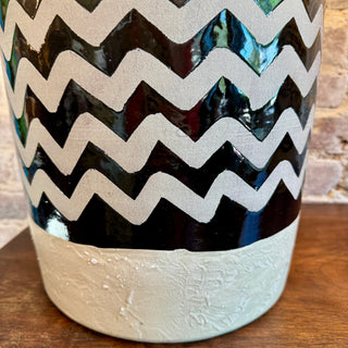Black and White Zig Zag Pottery Pair Of Lamps