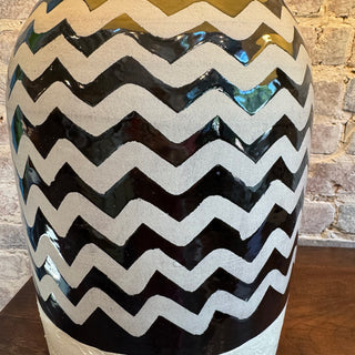 Black and White Zig Zag Pottery Pair Of Lamps